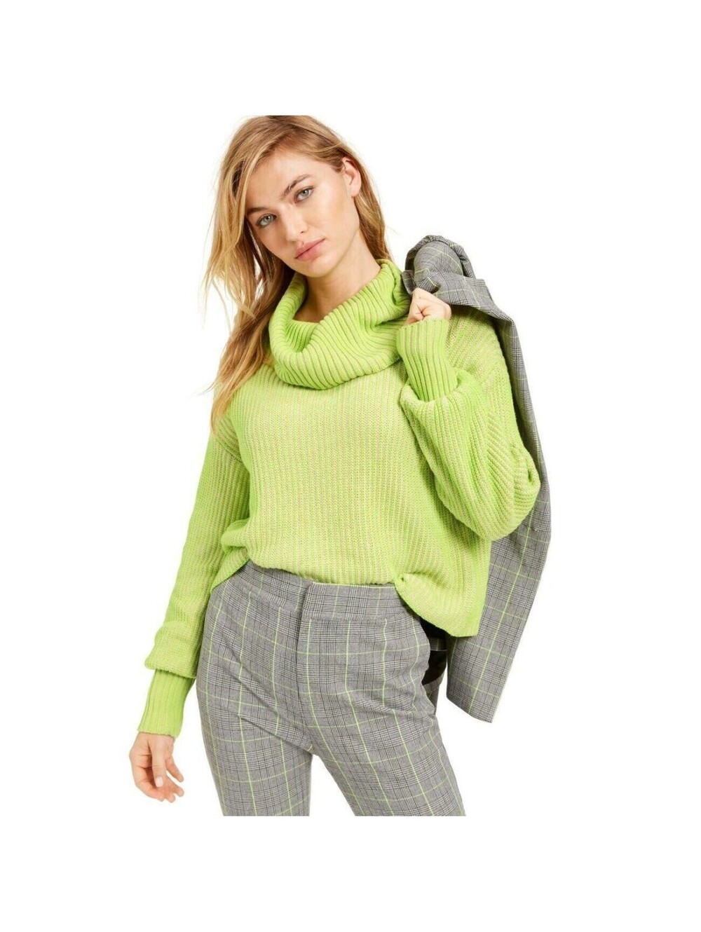 NEW BAR III Green Long Sleeve Cowl Neck Cropped Sweater Small